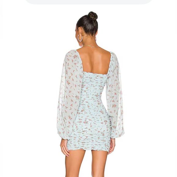 NWT More To Come Jaliyah Ruched Mini Dress in Blue Floral cottage Revolve XXS - Picture 2 of 9